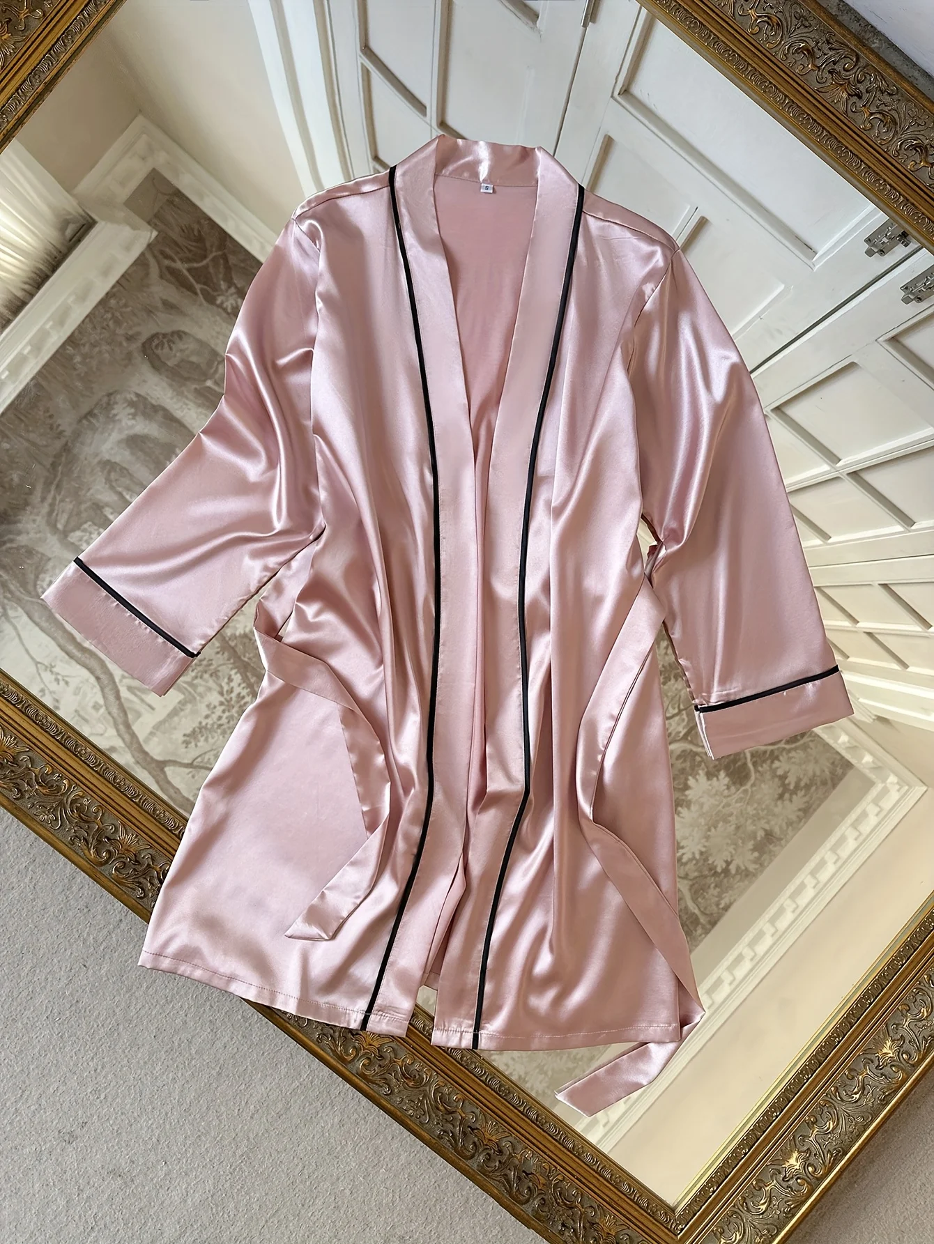 Elegant Women Sleep Robe V Neck Self Tie Waist Belt Loose Pajamas Casual and Comfortable Bedroom Bathrobe Loungewear Nightwear - 3