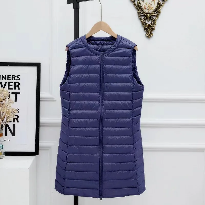 

New Long Ultra Light Down Jacket Women Sleeveless Zipper Winter Coat Puffer Feather Padded Vest Jacket Slim Female Windbreaker