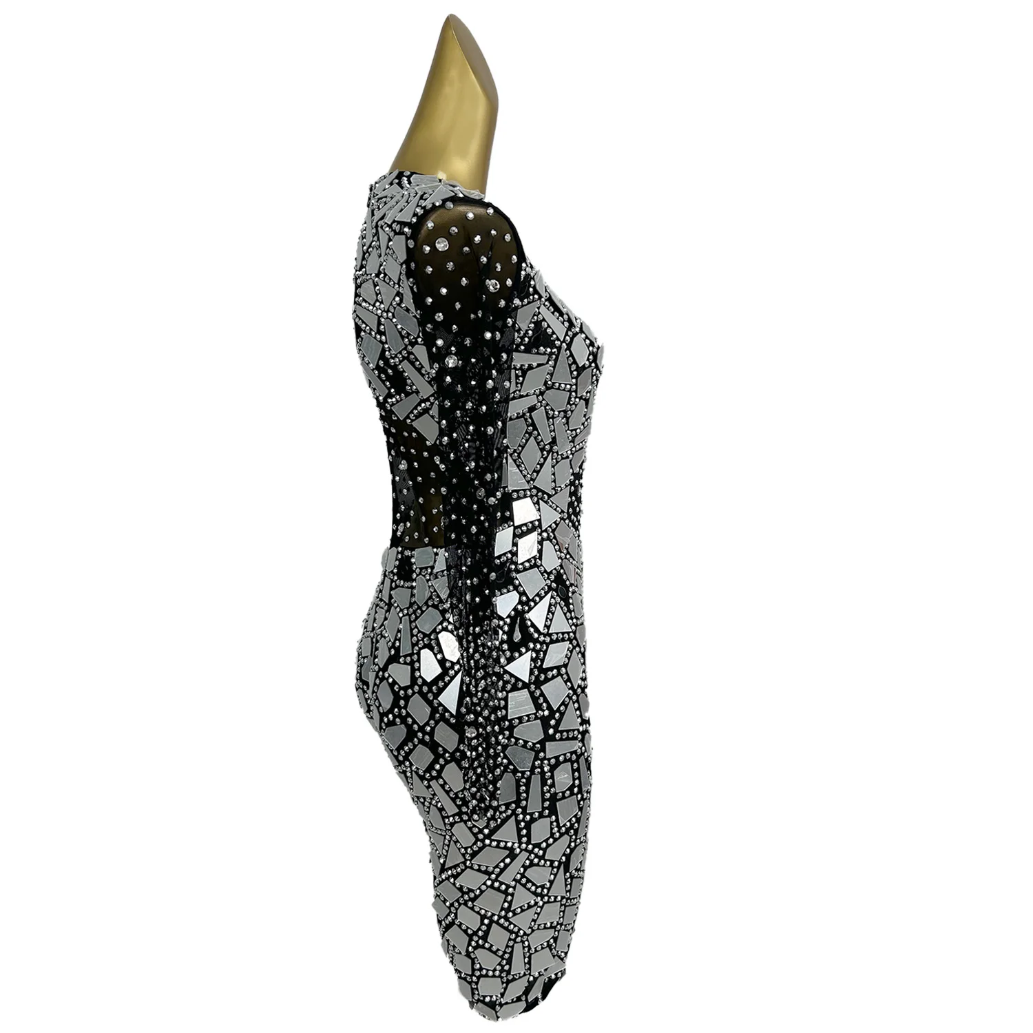 Sexy Women Black See Through Mesh Bodysuit Sparkly - Main Image