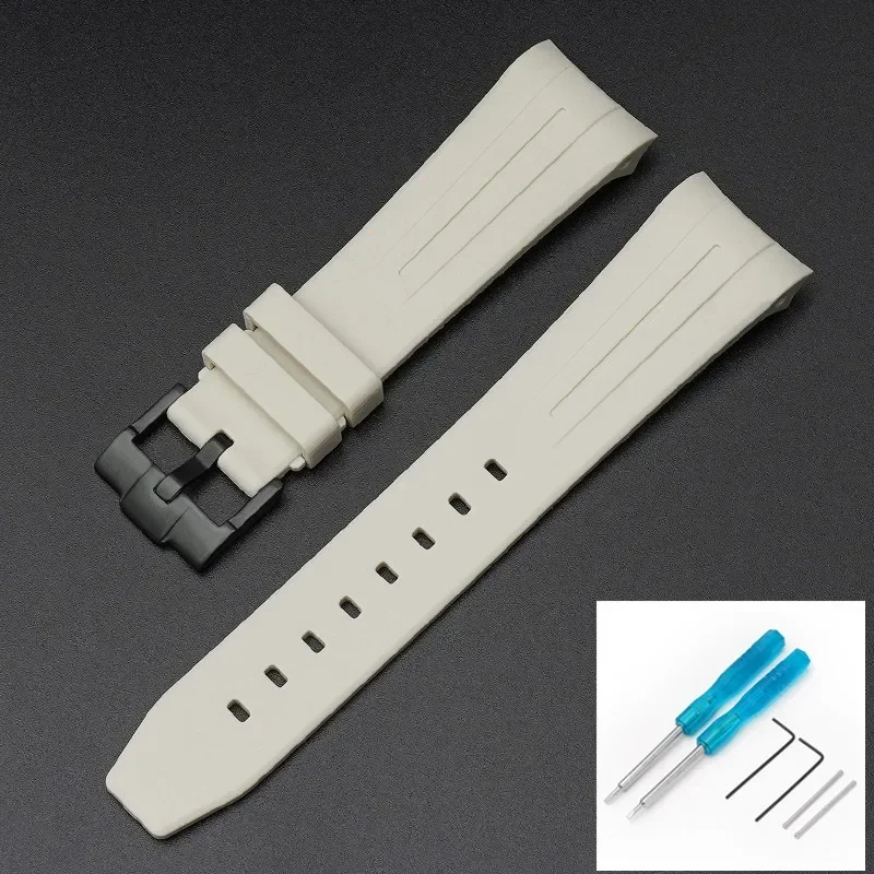 Premium Rubber Strap with Stainless Steel Buckle - 22mm Curved Interface Watch Band
