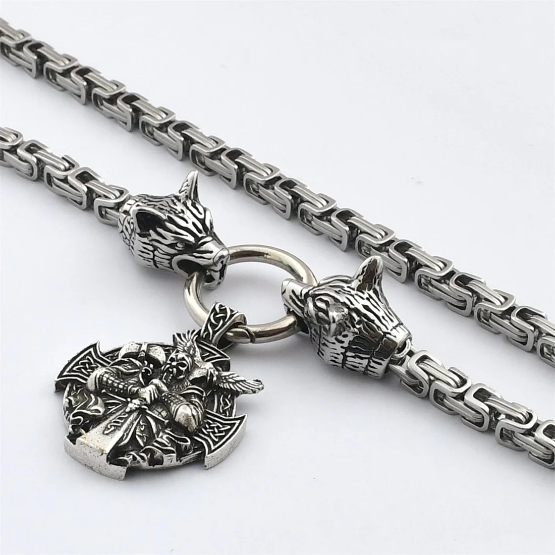 Nordic Celtic Wolf Men's Stainless Steel Necklace Viking Warrior Crow Pendant Amulet Accessory Viking Rune Jewelry