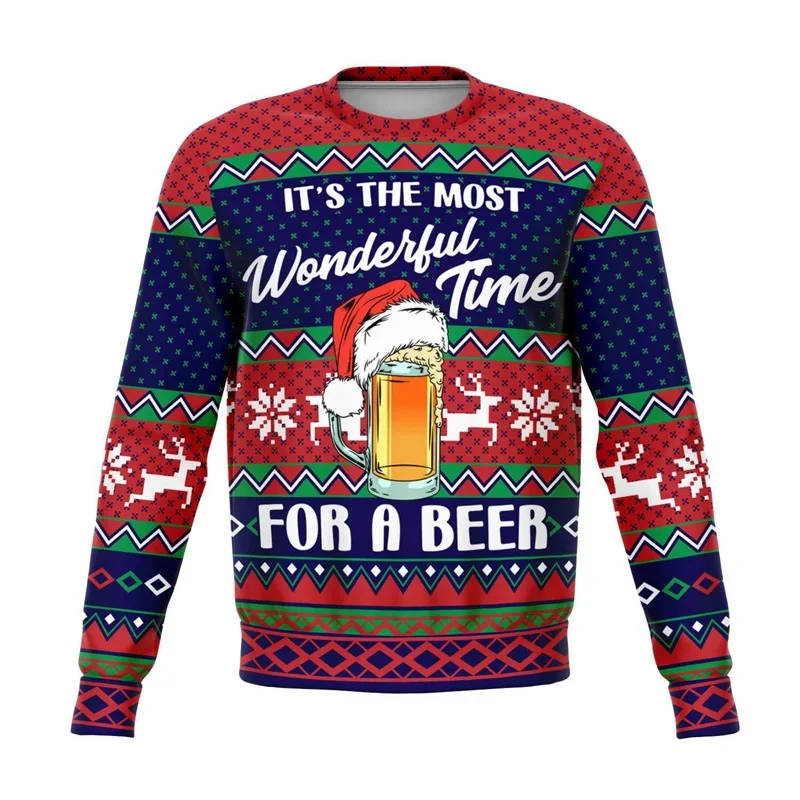 Fashionable new men's printed round neck pullover sweatshirt with sporty and casual Santa Claus pattern men's long sleeved sweat