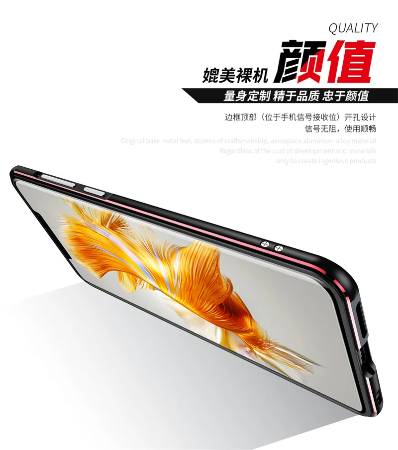 Huawei Mate 50 CET LX9 Bumper Aluminum Metal Frame Cover Hard Case for Huawei Mate 50 Pro DCO LX9 Bumper with Lens Protector
