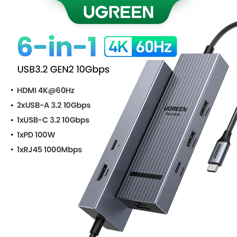 thumbnail image 1 of Concentrador USB C UGREEN de 10 Gbps, 4K60 Hz, HDMI, USB 3,2, PD100 W, divisor USB para ordenador portátil, MacBook Pro, Air, iPad, teléfono, estación de acoplamiento Android, 1 of 5