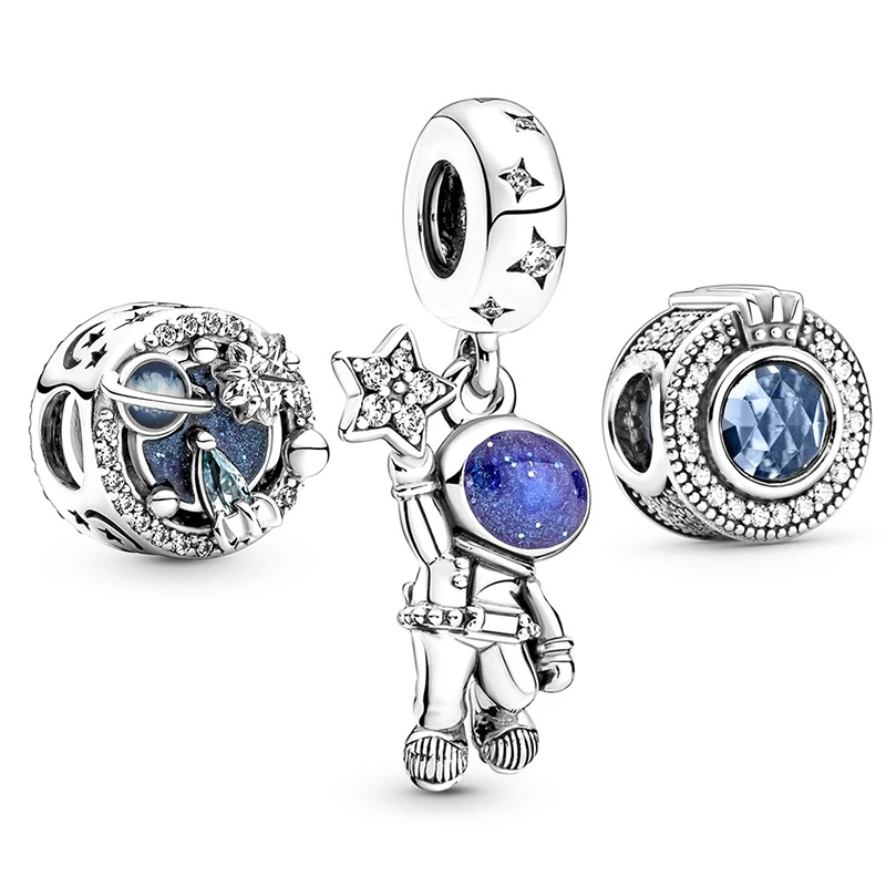 Breloques d'astronaute en cristal bleu pour femmes, 3 pièces/lot, pendentif de marque, DIY, fabrication de bijoux à la mode