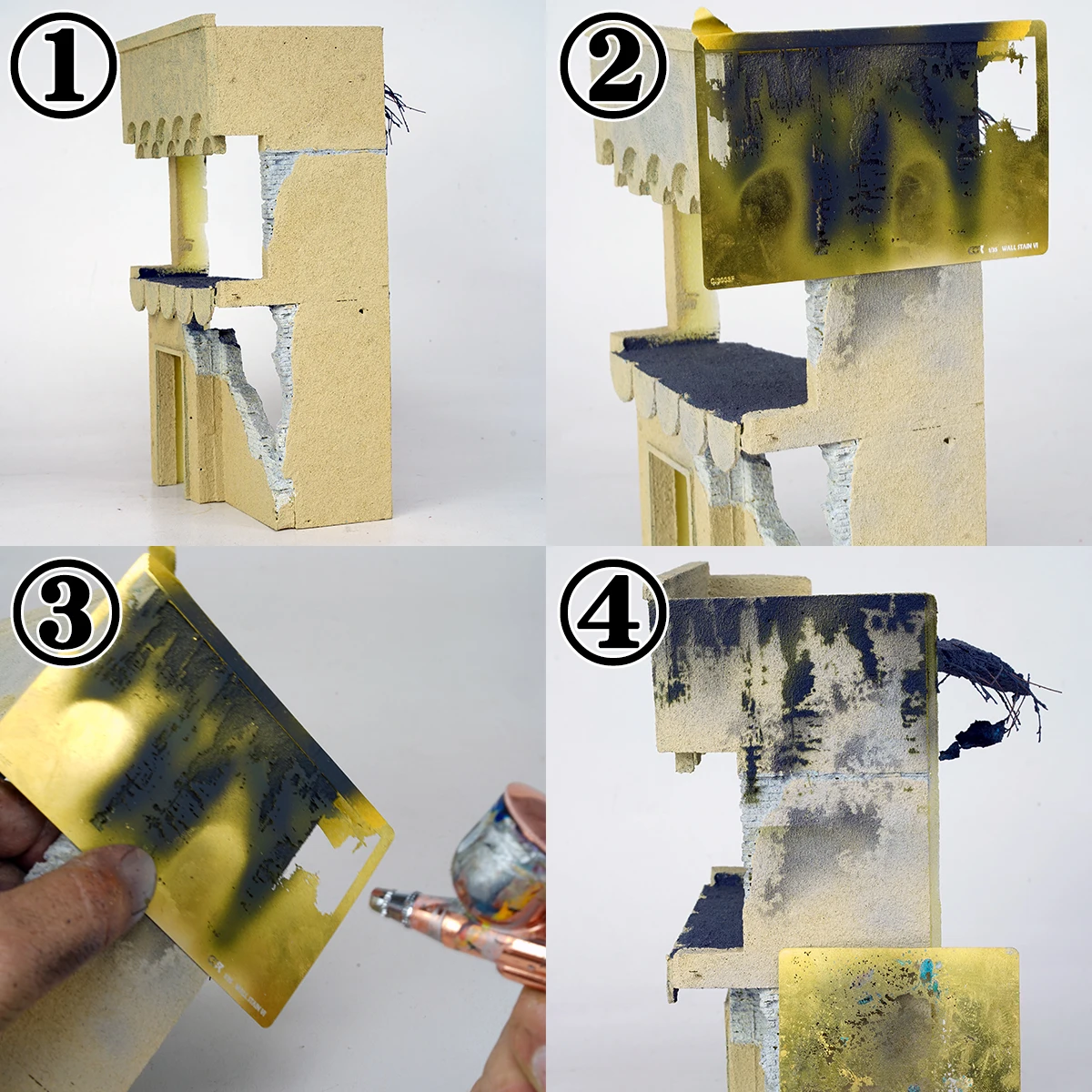 Kit di Strumenti per la Pittura di Modelli in Scala, Maschera Spray Riutilizzabile in Metallo con Stencil per Aerografo, Effetti di Striature d'Acqua e Sporco, Multi-Scala - immagine 6
