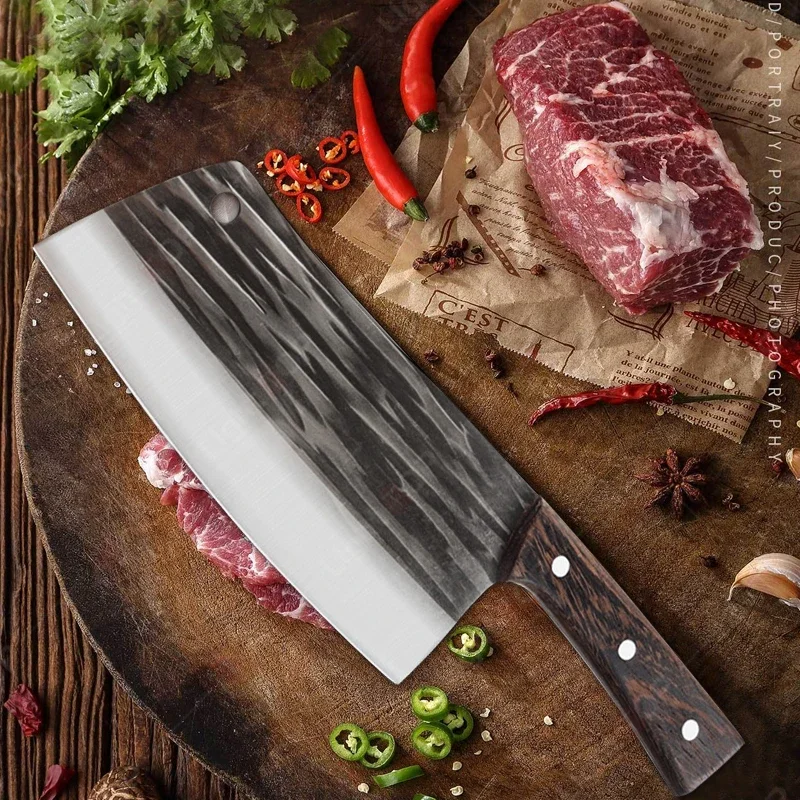 Description Picture 4 of itemProfessional Chinese Knife Handmade Forged Kitchen Knife Plastic handle Butcher Cleaver Chopping Bone Knife Kitchen Accessories