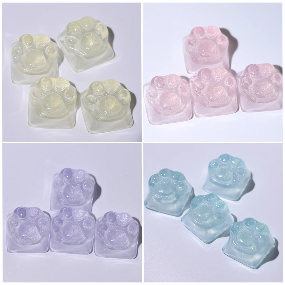 Purple Translucent Cat Paw Anime Keycap with Backlit RGB - Cute Kawaii Pink Cyan Custom ESC & WASD Cap