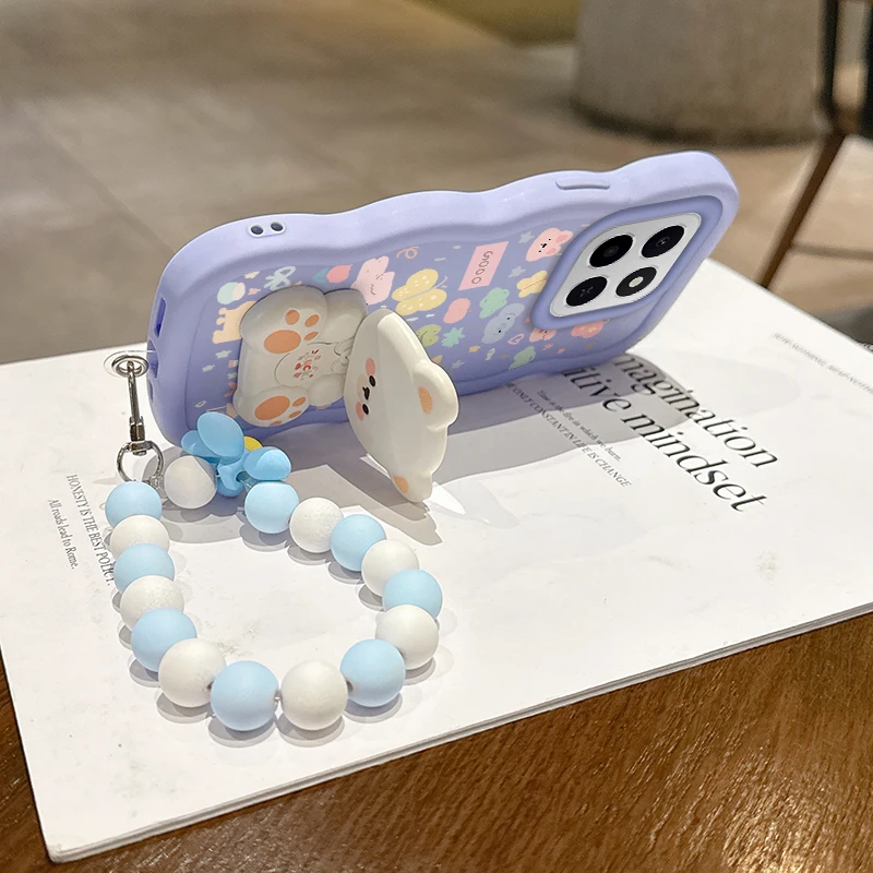 Silicone Cartoon Animal Wavy Phone Case with Lanyard