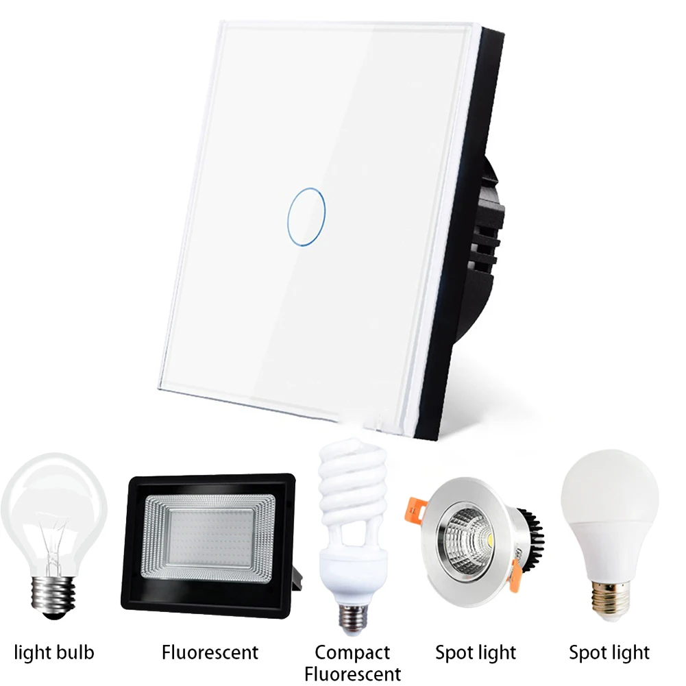 Manuel Touch Light Switch Single Live Wire Control Interruttore Applique Da Parete Standard Uk 110V-240V Pannello In Vetro Ad Ampia Tensione On-Off