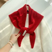 British Korean Triangle Scarf  Niche Wool Triangular Scarf Women Headscarf Knitted Scarf Multi-functional Warm Knitted Wrap 2