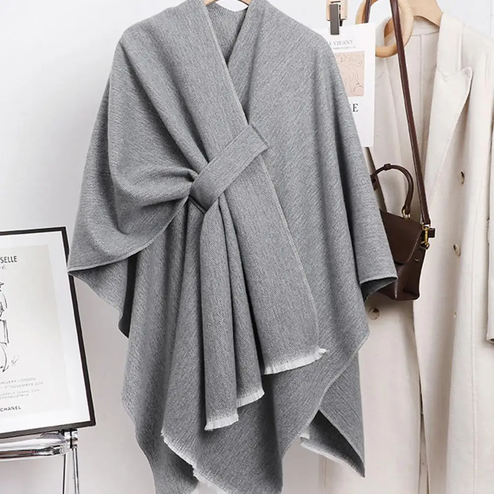 

Irregular Winter Poncho Cozy Women's Fall Winter Shawl Thick Warm Retro Cardigan Windproof Cape Blanket Poncho for Cold-proof