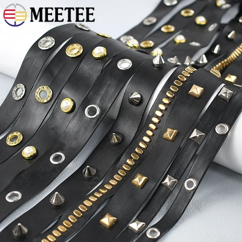 5/10/20M 10-20mm PU Leather Ribbon Punk Rivet Bag Strap Bracelet Cord Garment Hat Belt Decor Band Necklace DIY Sewing Accessory