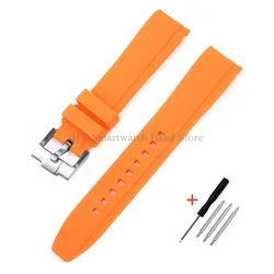 Waterproof Rubber Sport Watch Strap with Curved Design and Metal Pin Clasp - 22mm (Orange - silver)