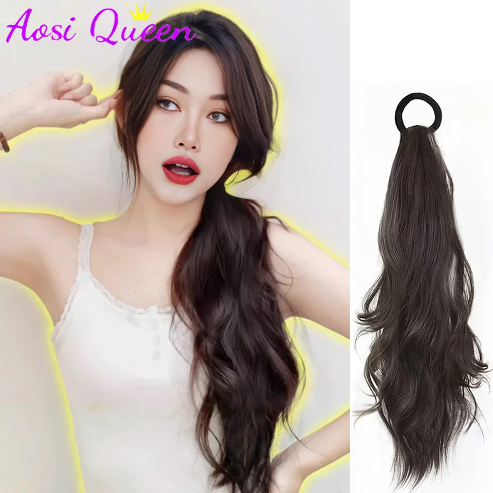 AOSI Synthetic Wig Ponytail Women's Long Hair Sweet And Cool Elastic Band With Strap Low Tie Natural Lightly Curly Ponytail synthetic ponytail synthetic hair accessories