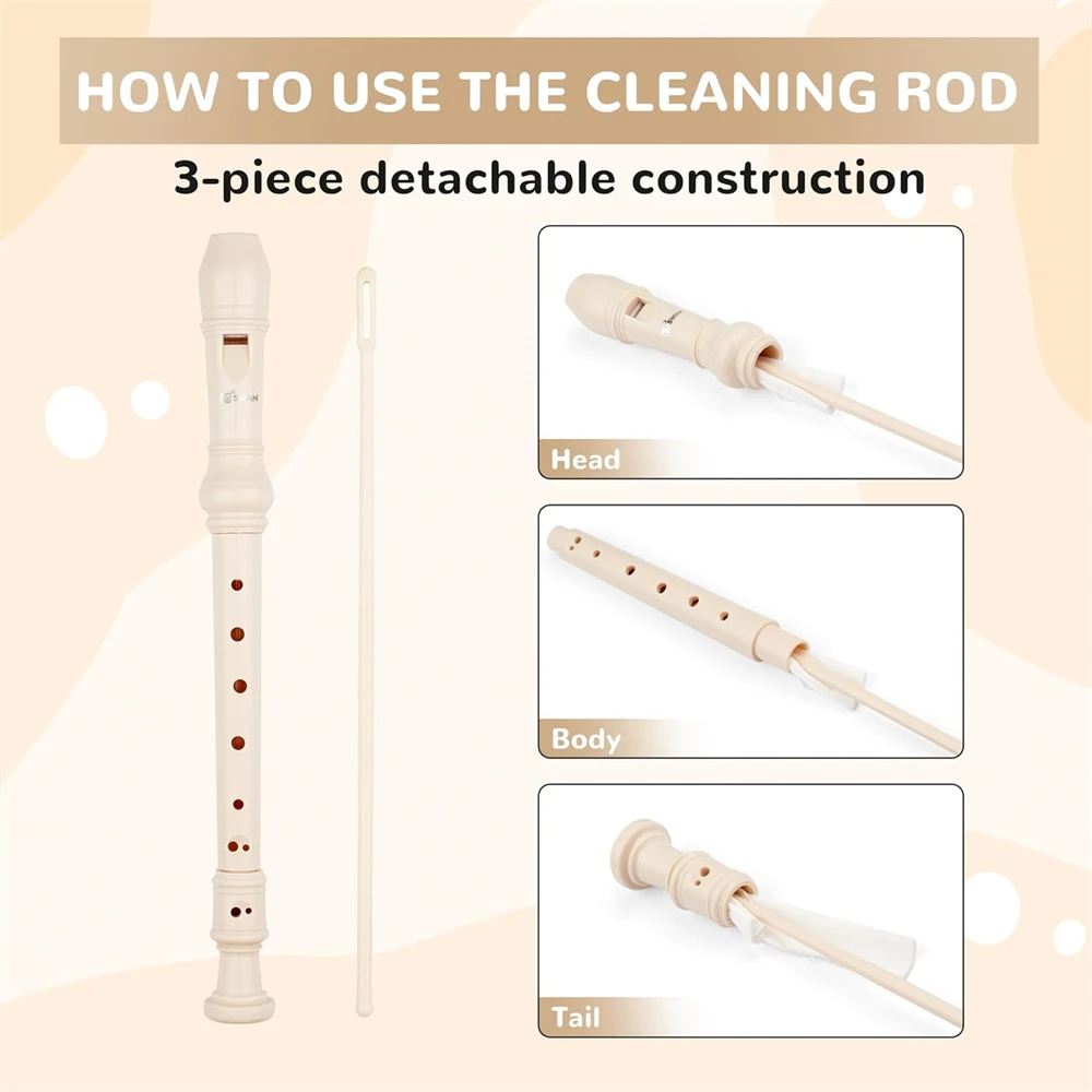 8-hole treble Recorder for beginners with cleaning rod treble recorder