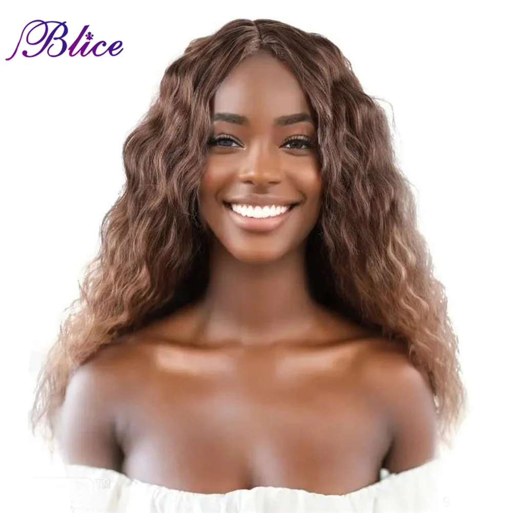 BLICE-Perruque Synthétique Bouclée Ombrée avec Raie au Milieu, Ligne de Cheveux Naturels Blonds Sans Frange, pour Femme