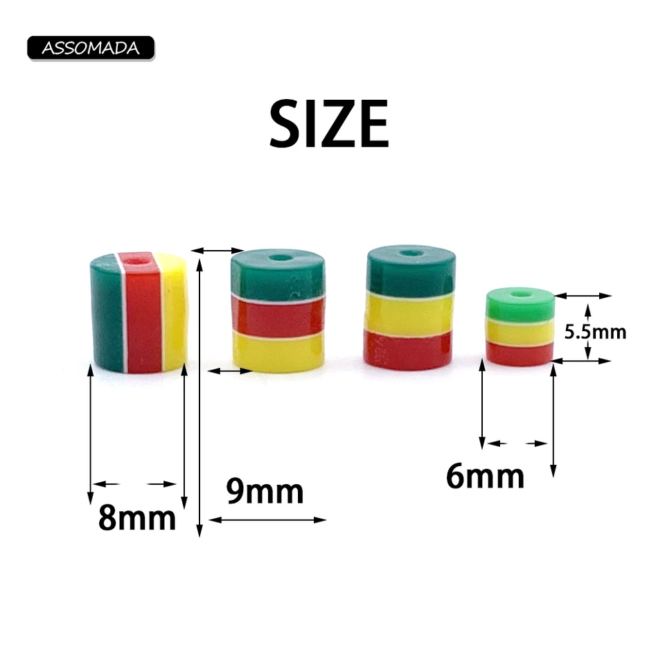 200 Pièces De Perles Jamaïque Rayées En Vrac 8mm Noir Rouge Vert