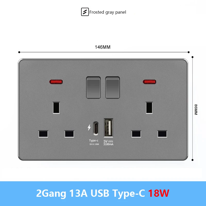 2Gang 13A USB C18W
