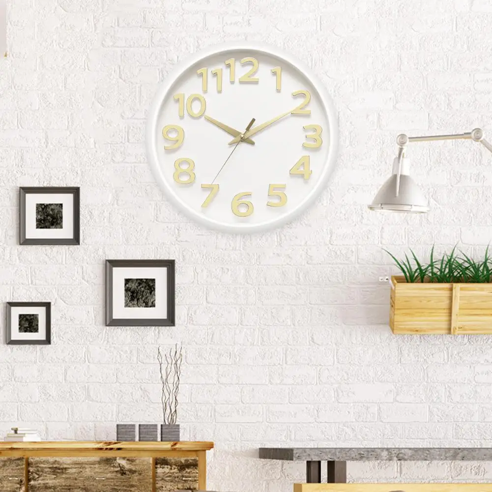 

Plastic Wall Clock Silent 12-inch Wall Clock with 3d Numbers Display Battery Powered Accurate Timekeeper for Room Bedroom Office