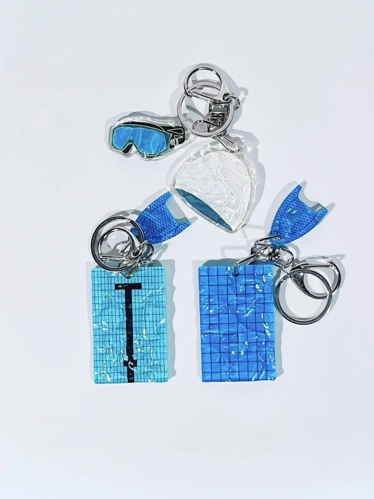 1Pcs Schwimmen Hut Auto Schlüssel Ring Kreative Schwimmen Pool Wellenförmige Schlüsselbund Dekoration Tasche Anhänger Schwimmer Geschenk – Detail 7