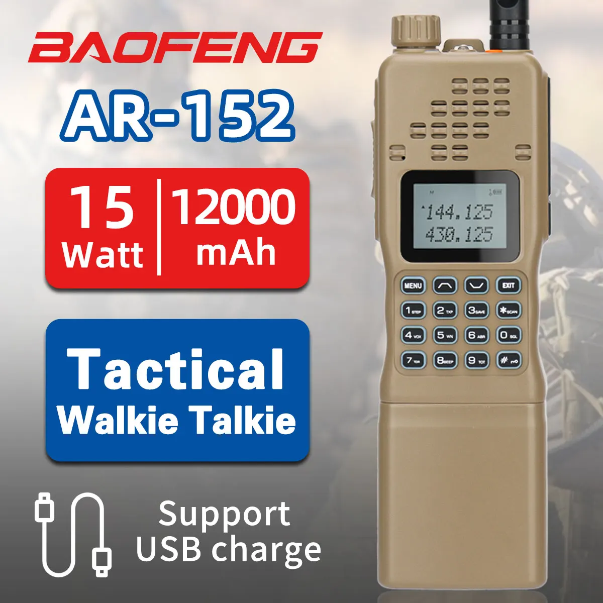 Baofeng AR-152 Military Two way Radio 15W Powerful Army Walkie Talkie -  Walkie-Talkie