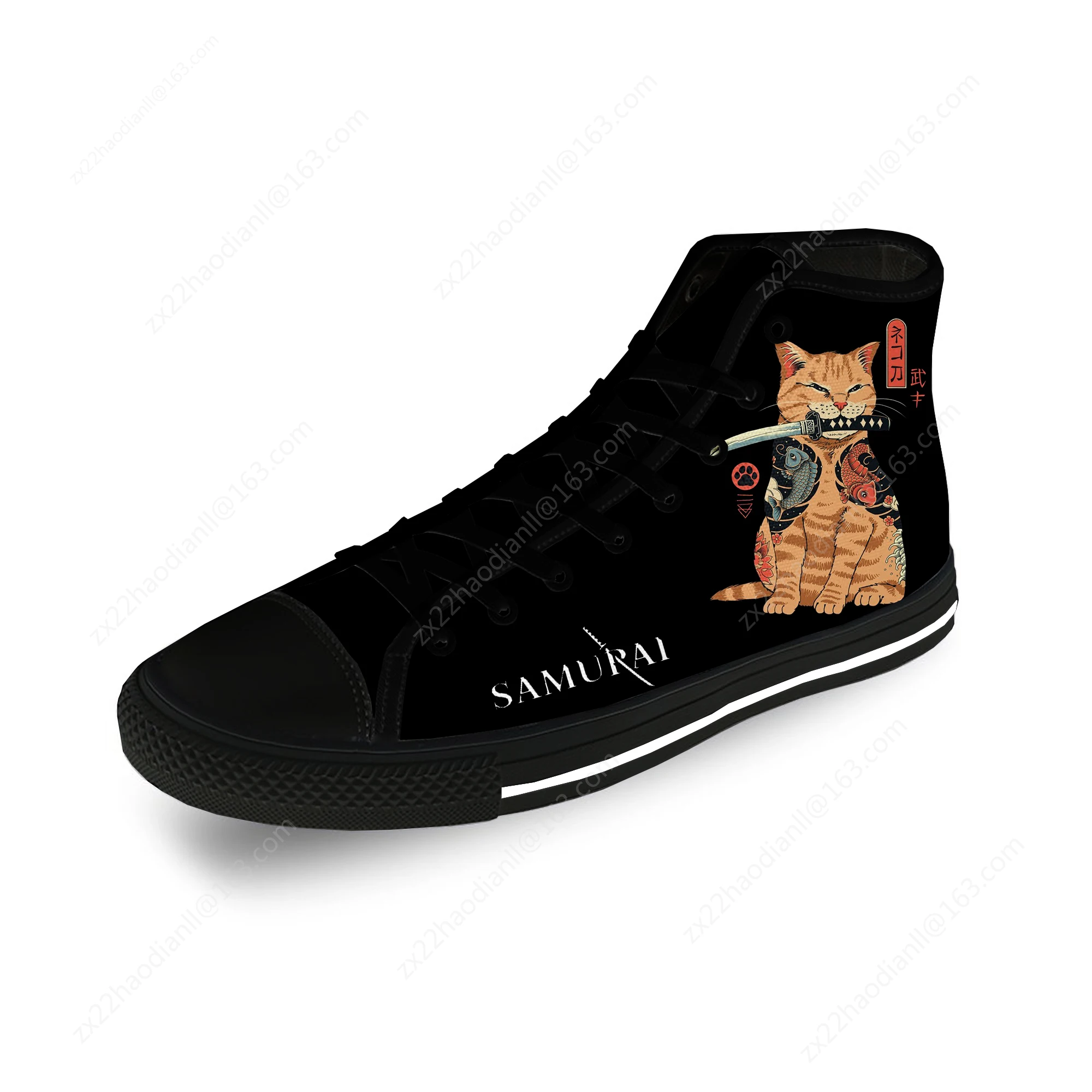 Samurai Cat Japanese Harajuku Casual Cloth Fashion 3D Print High Top Canvas Shoes Men Women Lightweight Breathable Sneakers