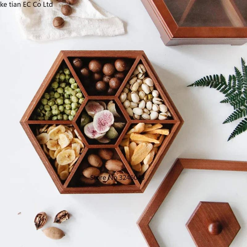 European creative solid wood candy box with lid dry fruit snack box home wooden nuts melon storage wedding gift