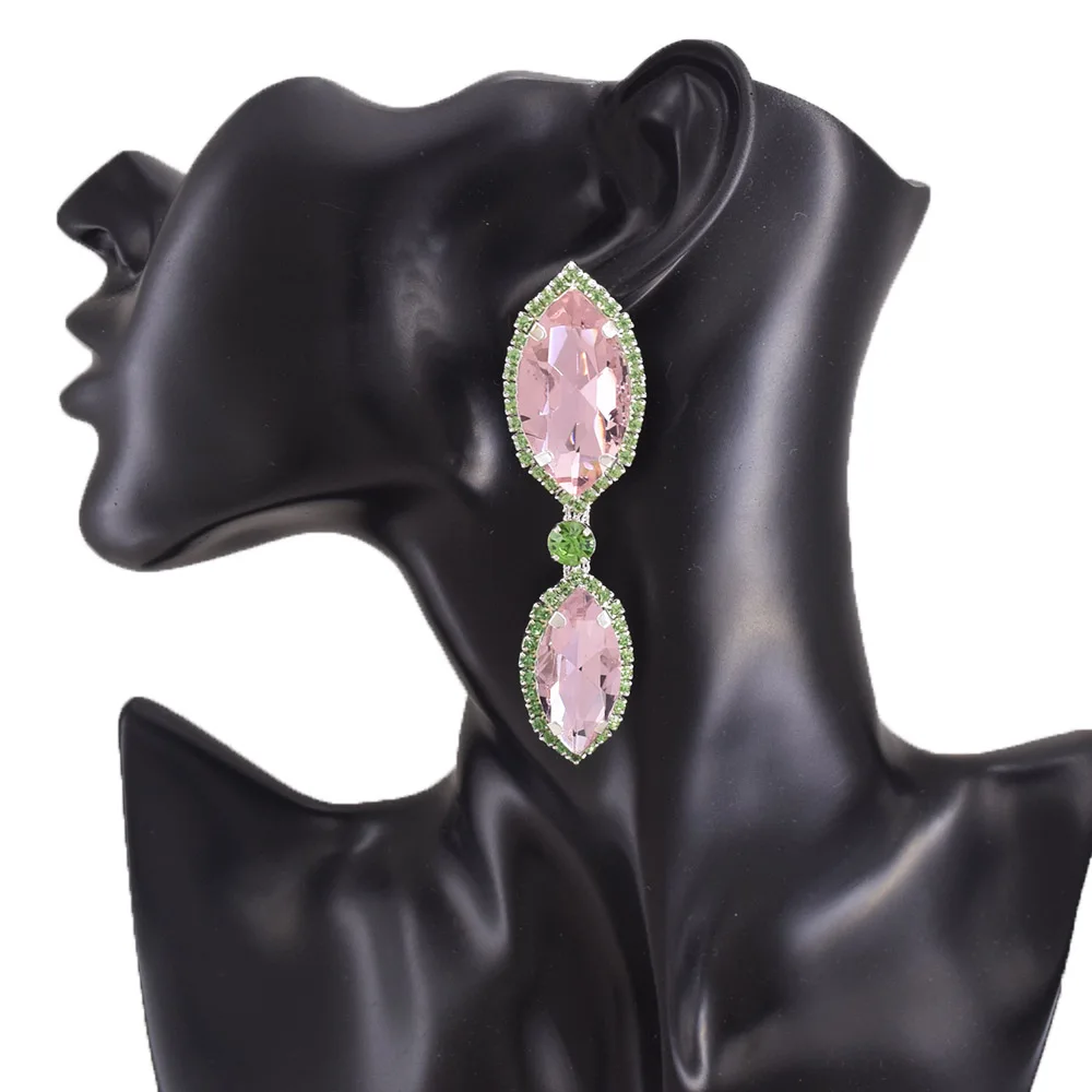 

CUIER Gorgeous 8cm Sparkly Pink gem Women Drop Earrings Wedding Jewelry