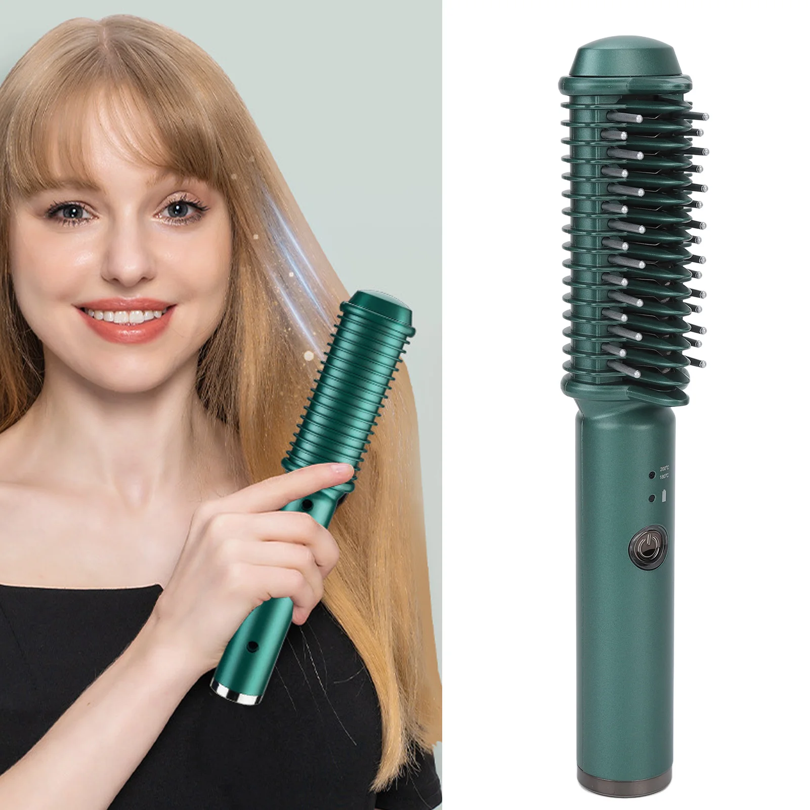 Cordless Hair Straightening Curling Brush Evenly Quickly Heating USB Rechargeable Hair Styling Tool Straightening Brush