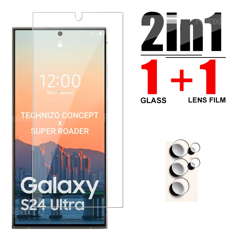 

2To1 закаленное стекло и защитная пленка для объектива для Samsung Galaxy S24 Ultra Plus S24 + S24ultra HD-камера, полное покрытие, защита экрана
