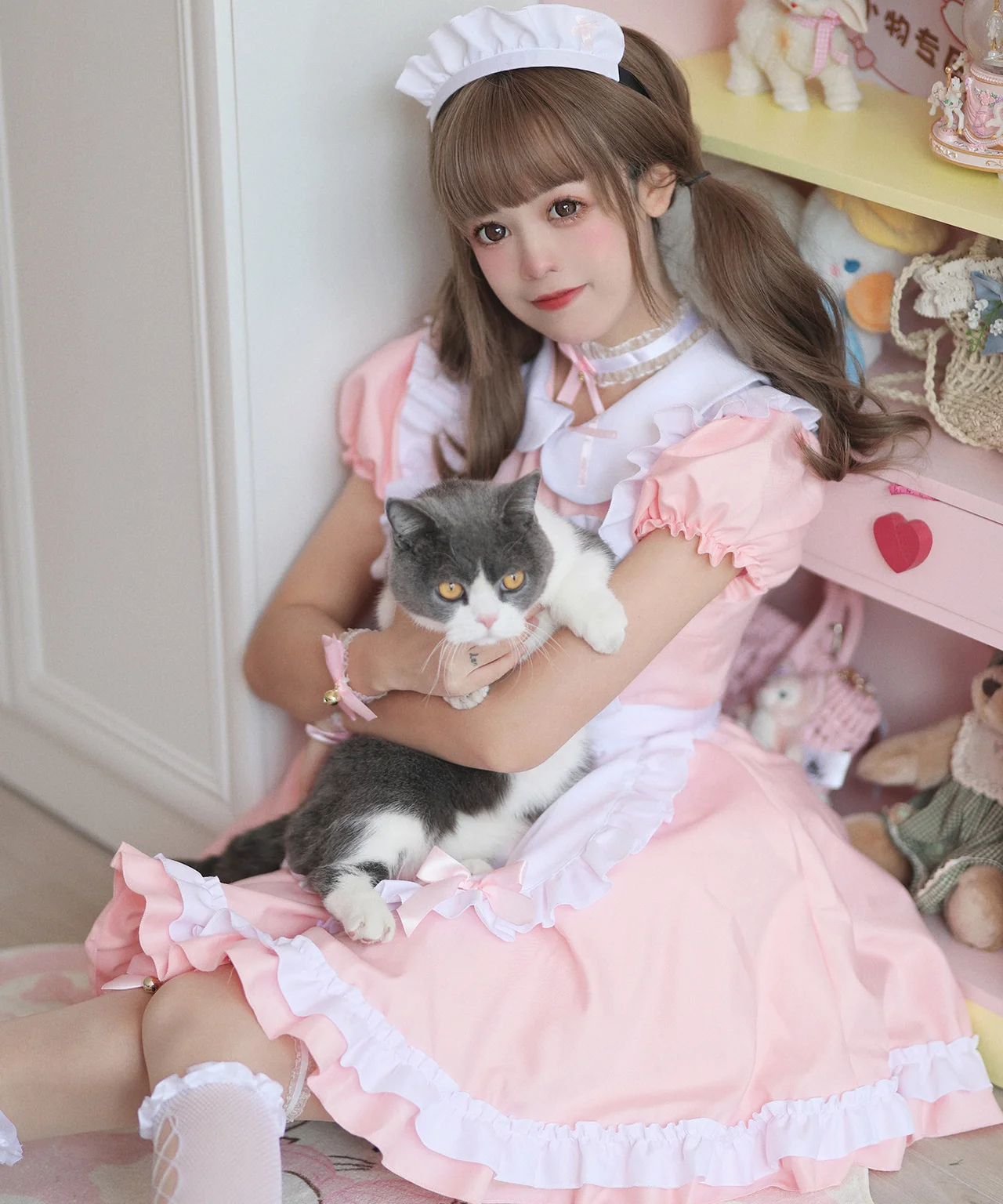 Cosplay maid costume anime cream sweetheart pink lolita dress cute girl maids wear uniform short-sleeved nurse costumes dresses