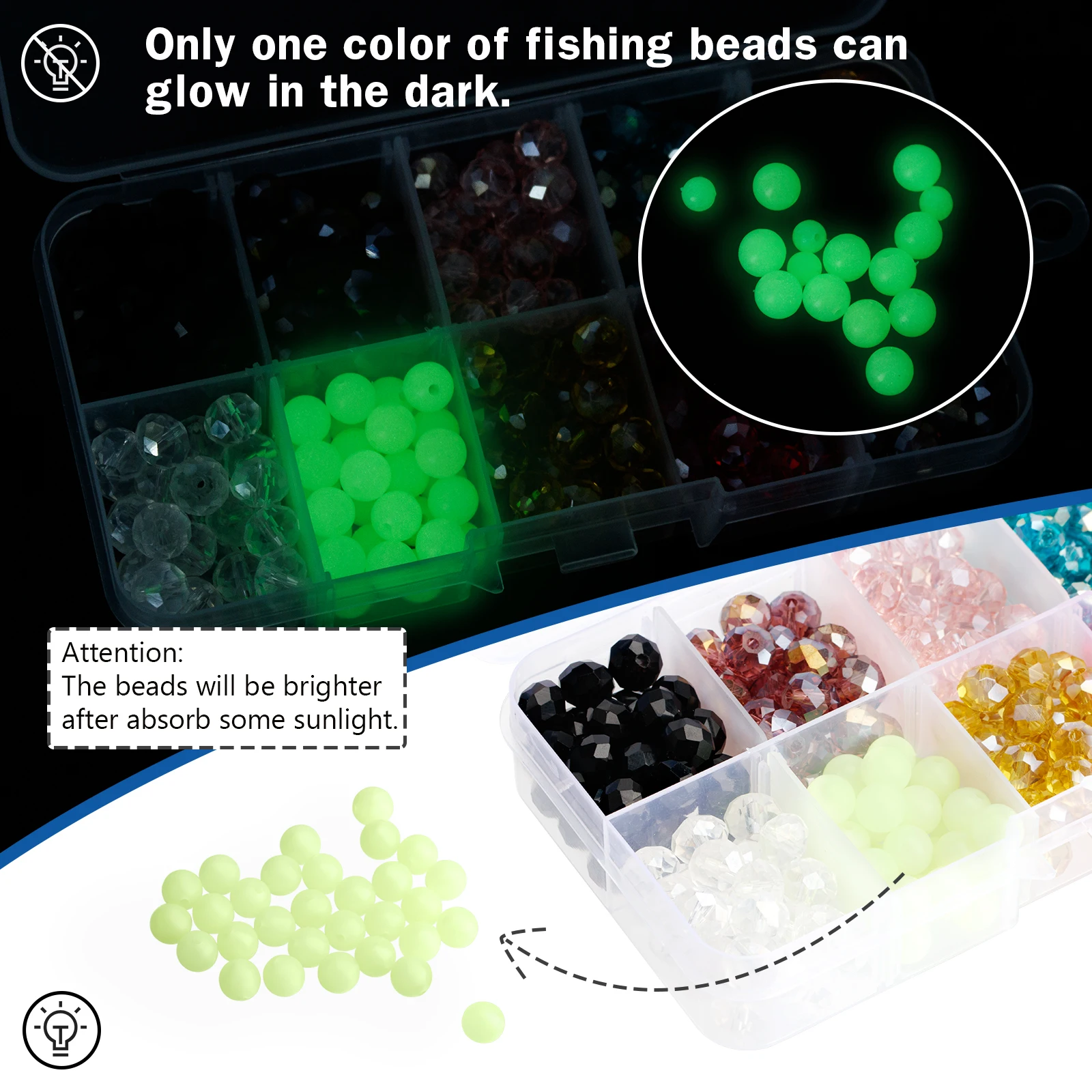  Fishing Beads Glow in Dark Plastic Green Colorful