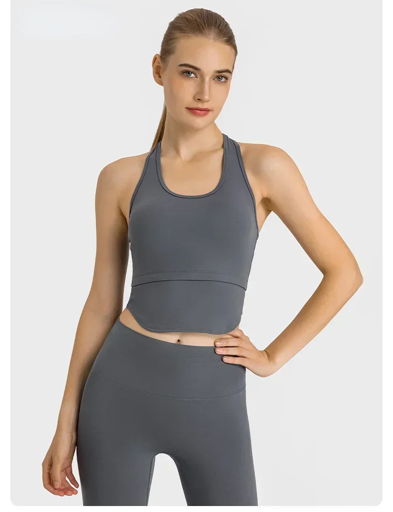 Lemon Seamless Yoga Tank Tops Ribbed Knitted I-shaped Fitness Vest Gym Sportswear for Women Tights Running Push Up Workout Top