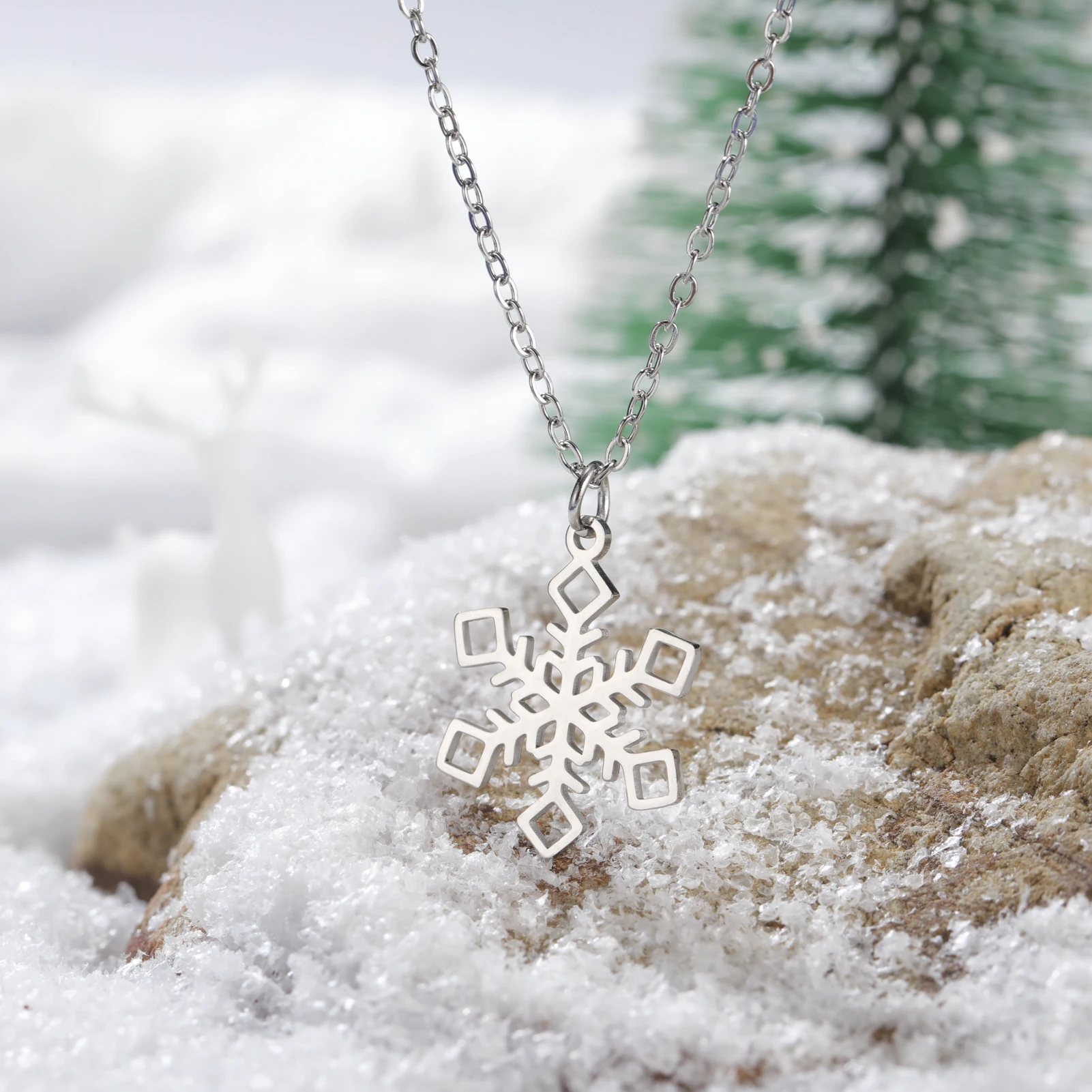 COOLTIME Schneeflocke Anhänger Halskette für Frauen Edelstahl Schlüsselbein Kette Halsband Mode Paar Schmuck Geschenk Neue – Detail 17