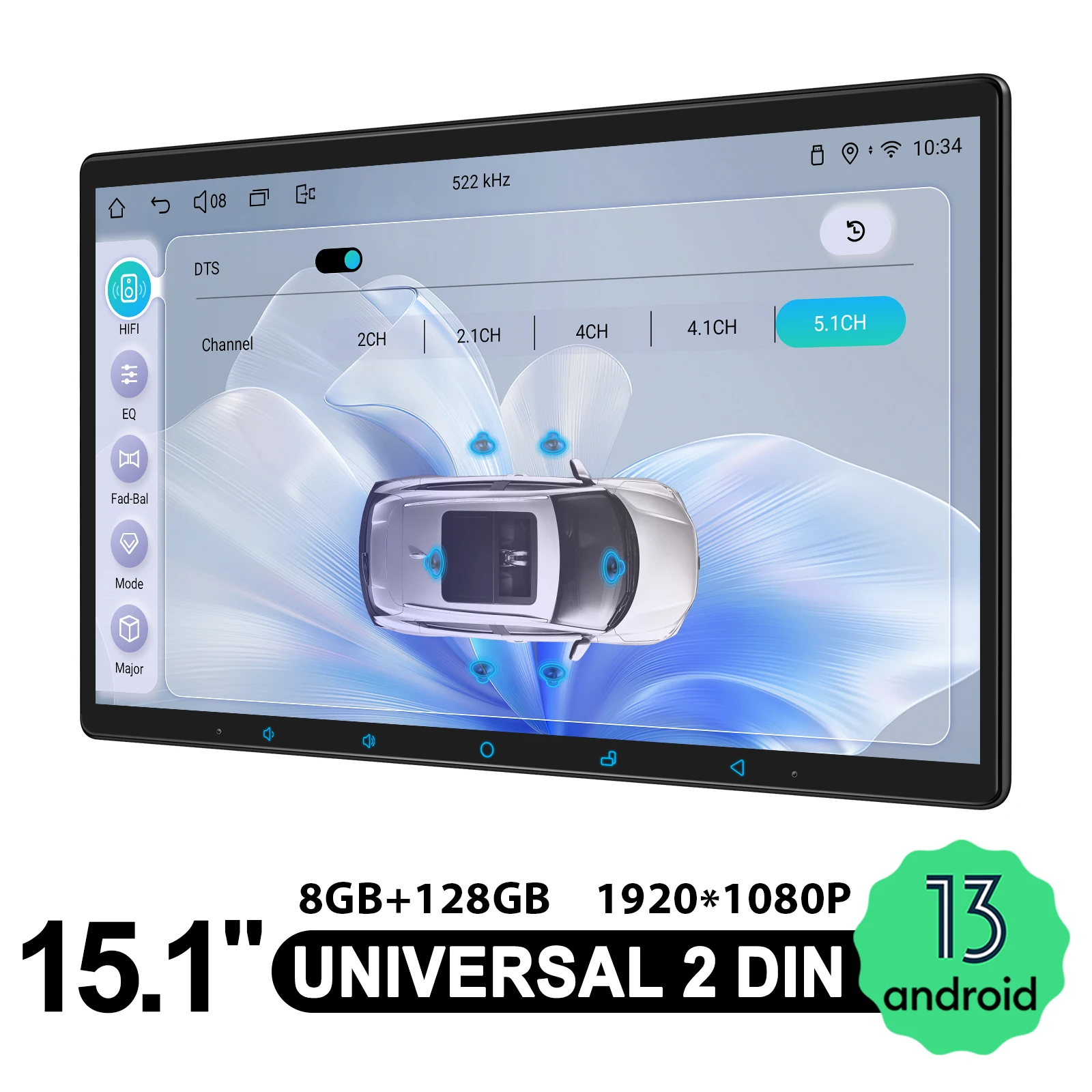 JOYING 15.1 Inch HD 1920*1080 Touchcreen Single Din Android12 Autoradio