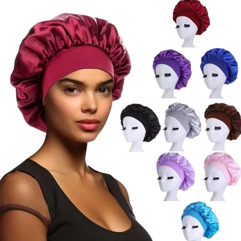 Cuffie da notte da donna Cuffie da bagno in raso tinta unita elasticizzate Cuffia da doccia Cappello per capelli per uso quotidiano e bellezza 1