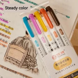 Vibrant Double-Ended Pastel Highlighter Pen Set - Fluorescent Art Markers & Cute Stationery (5 colors-E)