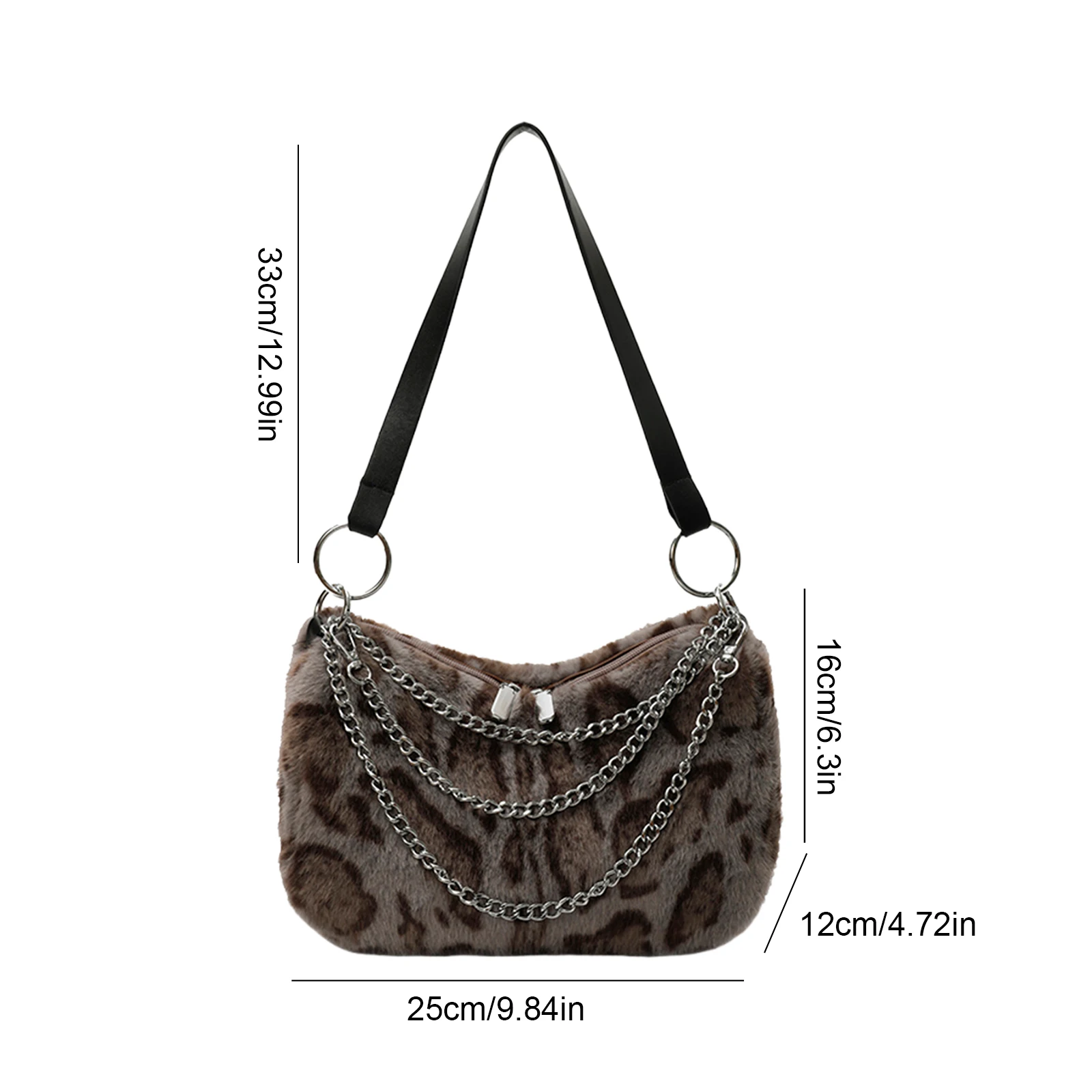 Plush Leopard Shoulder Bag Large Crossbody Bag with Chain Handbag for Women Work Shopping Travel Daily