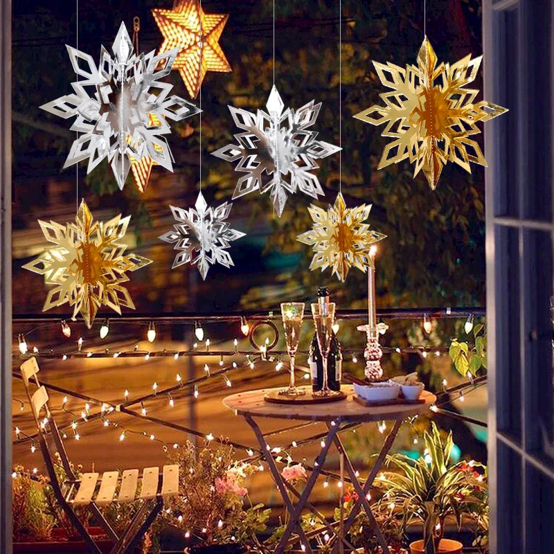 12Pc 3M Party Christmas Snowflakes Decorations 3D Hollow Snowflake Paper  Garlands Ornament Fake Snow Winter Decorations