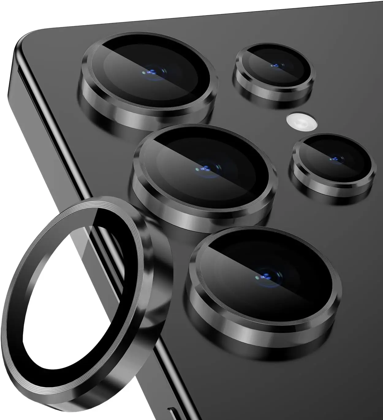 Glitter Decoration Ultra-HD Tempered Glass Camera Lens Protector with Metal Ring