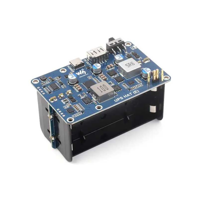 UPS HAT (E) for Raspberry Pi Supports 4× 21700 Li Batteries (NOT included) Bi-Directional Fast Charging 5V 6A Output image 1