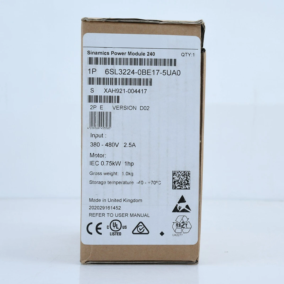 

1 шт. новый оригинальный 6SL3 224-0BE17-5UA0 6SL3224-0BE17-5UA0