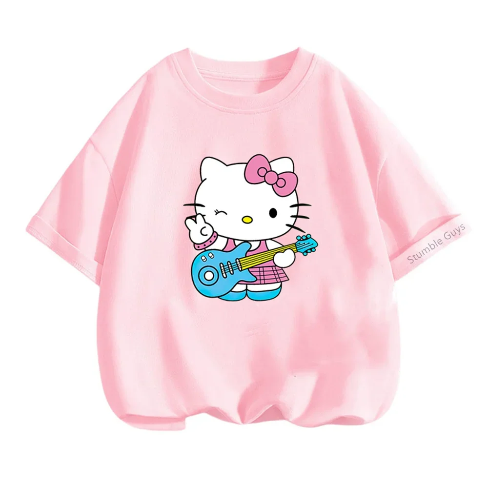Sanrio 헬로 키티 키즈 패션 티셔츠 3-14Y 소년 의류 소녀 여름 애니메이션 티셔츠
