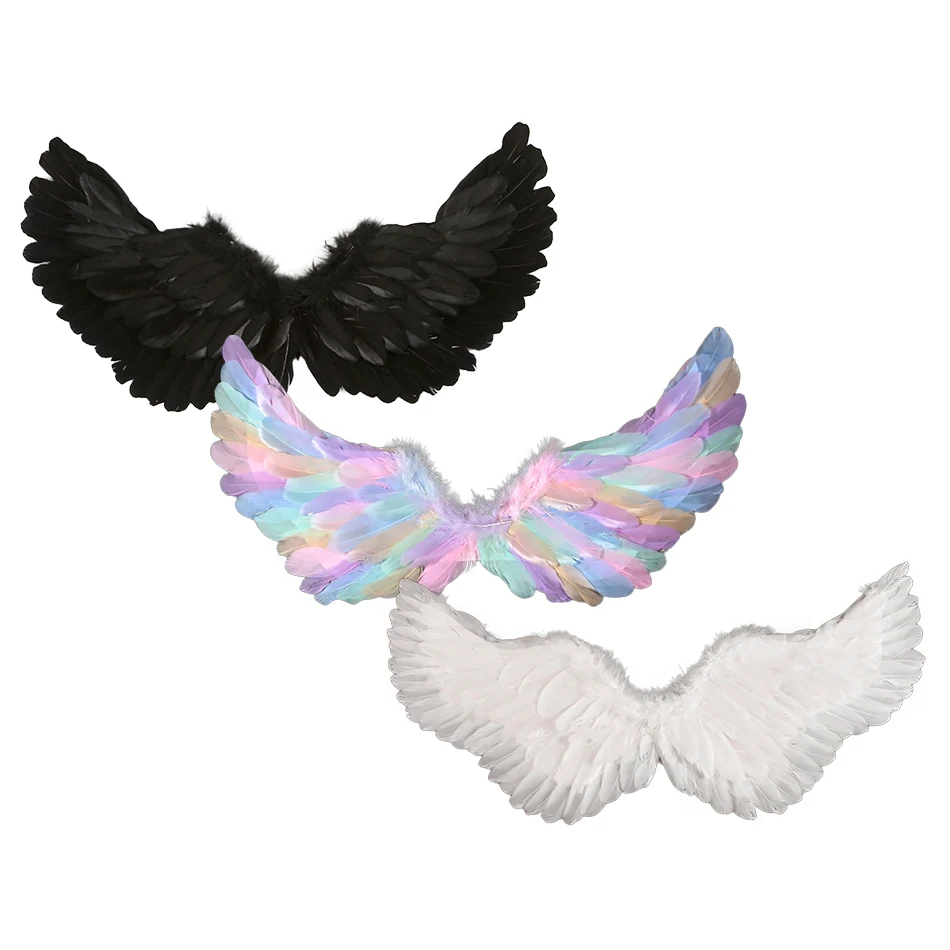 가짜 깃털 천사 날개 의상 소품 어린이 할로윈 카니발 코스프레 악마 날개 블랙 화이트 무대 공연 액세서리