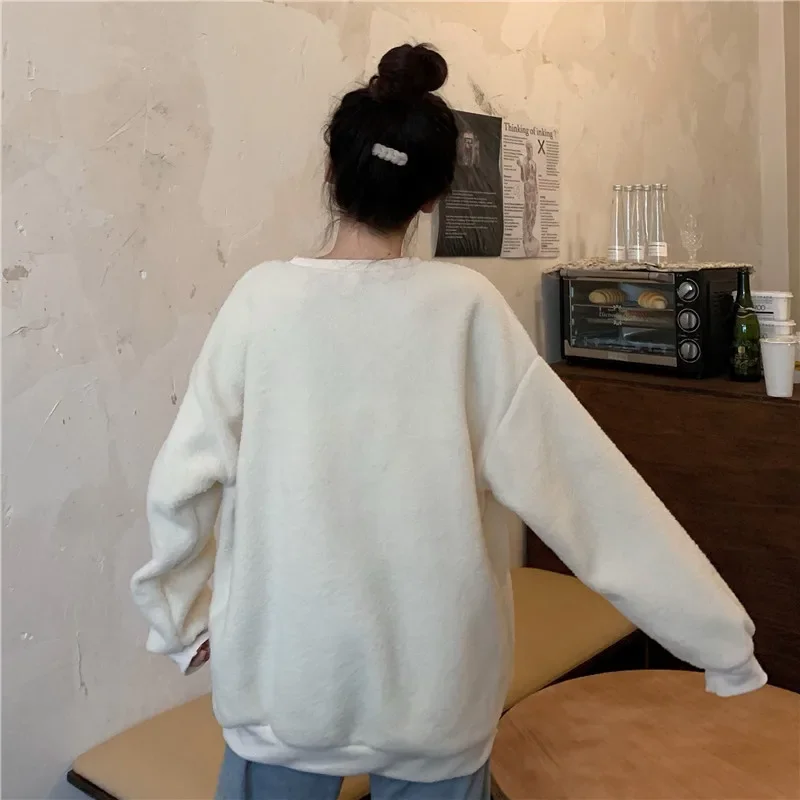 Winter New Arrivals Women Hoodie Sweatshirt Sweet Girly Style Apricot Lamb Wool Embroidery Cute Puppy Female Loose Pullover