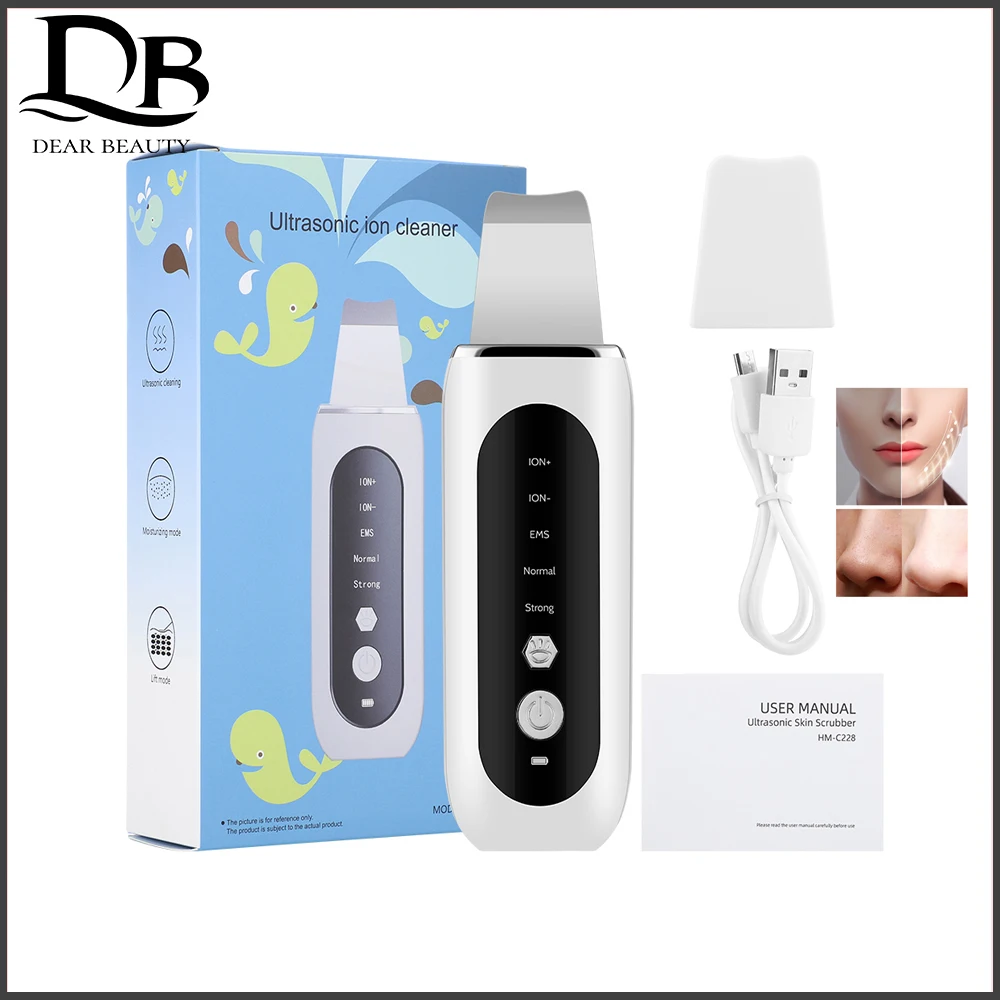 Ultrasonic Scrubber Shoveling Machine Face Skin Ion Import Lifting Pore Cleaning Remove Blackhead USB Charging for Facial Cleaner Facial Scrubber Blackhead Remover