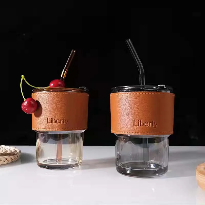 450ml Cups With Lids And Straws Coffee Mug Tumblers With Lid And Straws Bulk  Cup Heat Resistant Leather Water Tea Wine Drinkware - Mugs - AliExpress