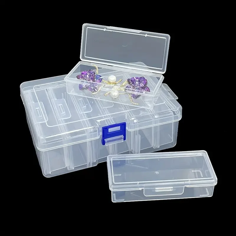 6pcs Sturdy Clear Plastic Storage Box Set-Durable Rectangular Craft Organizer Cases-Multi-Use Containers with Latch