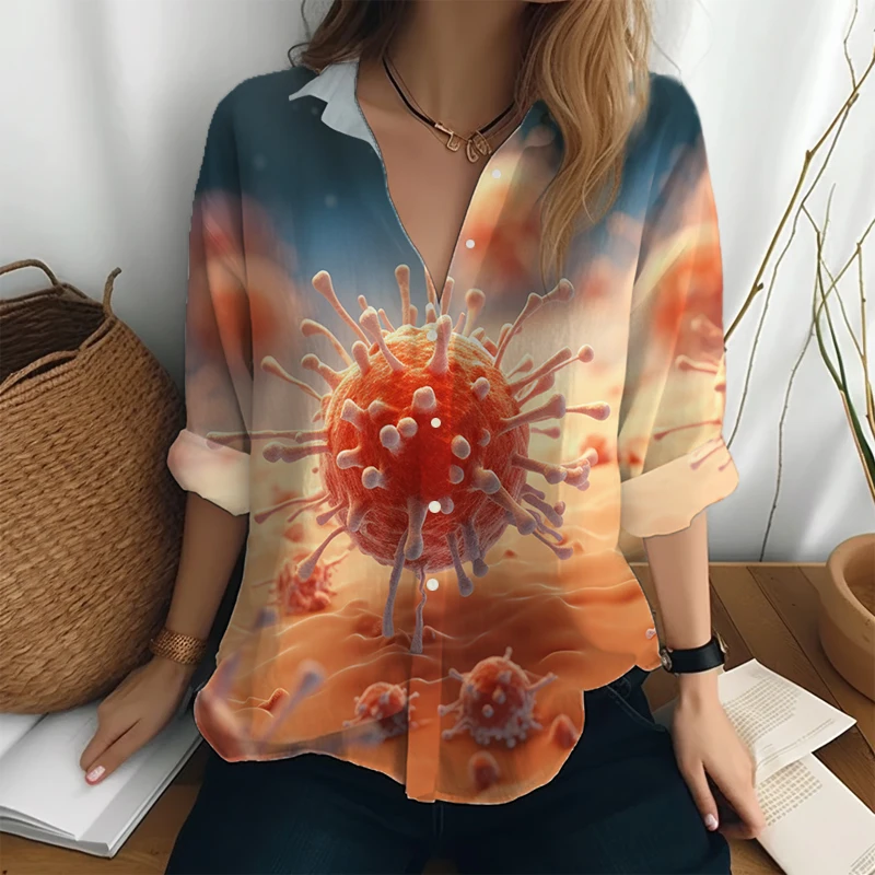 

Street Trend Shirt Women's Single Breasted Shirt Personality 3D Printed Long -sleeved Shirt Spring and Autumn New Blouses